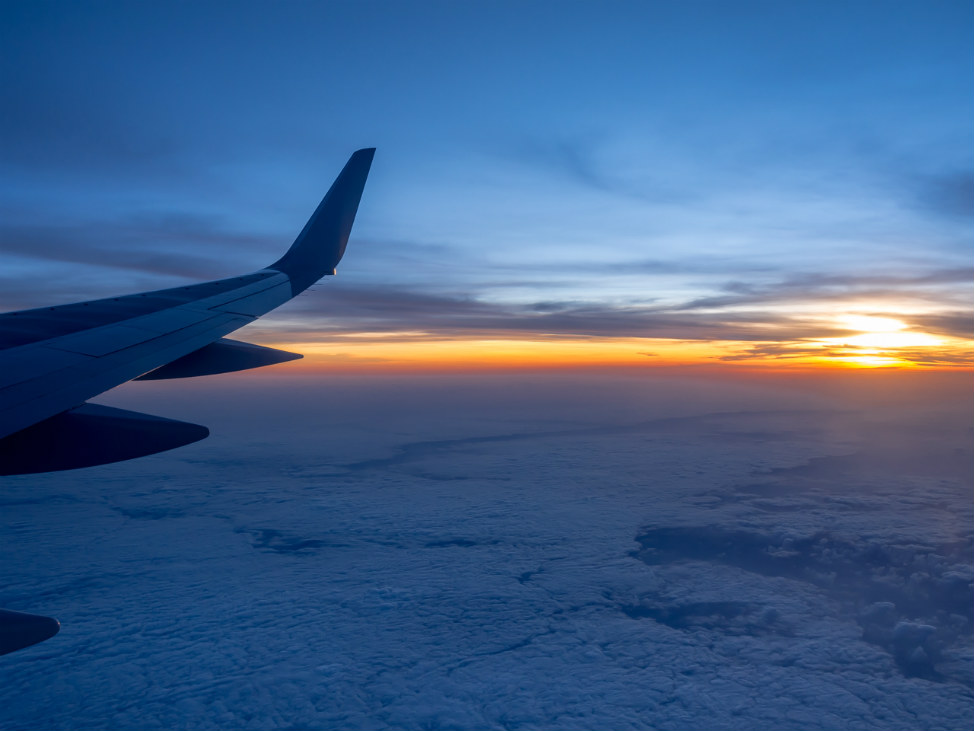Iceland road trip - sunrise during flight